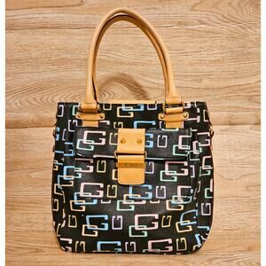 Vintage Guess Logo Shoulder Bag Y2K Monogram All Over Print Multicolor 90’s